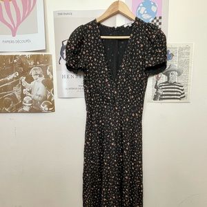 Madewell puff sleeve faux wrap midi dress in stem scatter